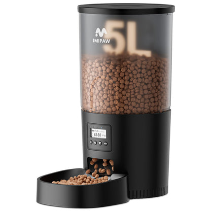 IMIPAW Automatic Cat Feeder, 6-Meal Programmable Food Dispenser (Black)