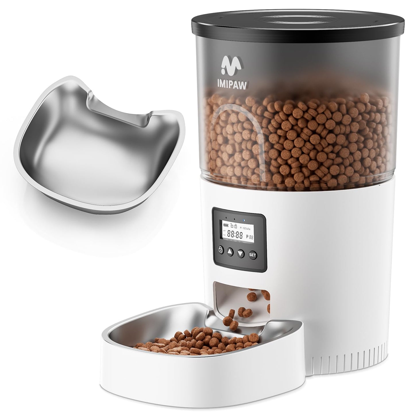 IMIPAW Automatic Cat Feeder, 6-Meal Programmable Food Dispenser (Black)