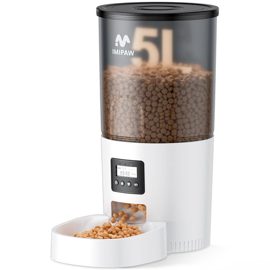IMIPAW Automatic Cat Feeder, 6-Meal Programmable Food Dispenser (White)
