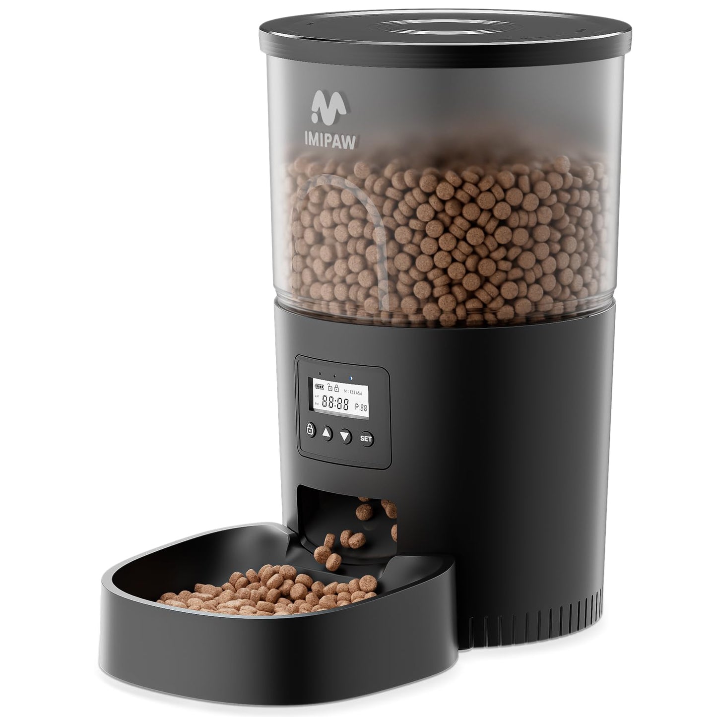 IMIPAW Automatic Cat Feeder, 6-Meal Programmable Food Dispenser (Black)