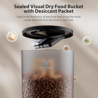 IMIPAW Automatic Cat Feeder, 6-Meal Programmable Food Dispenser (Black)