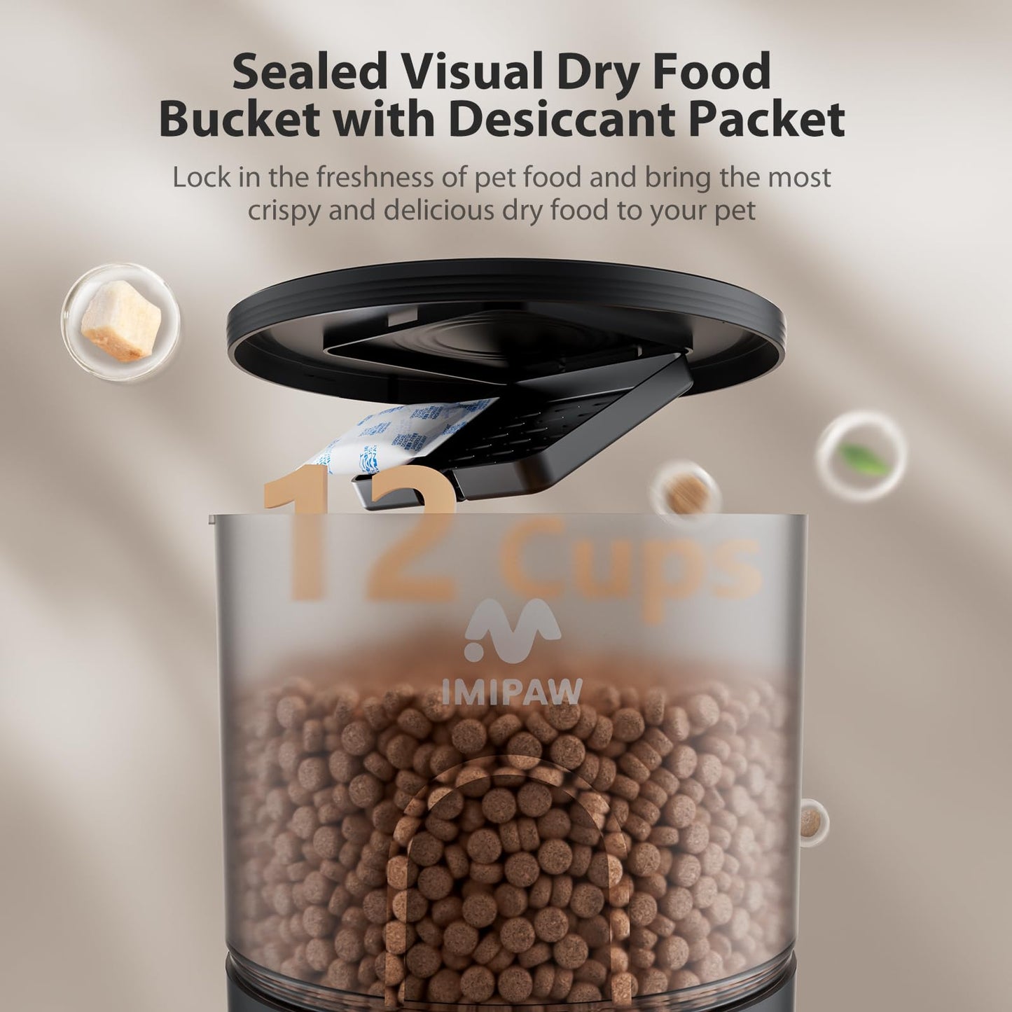 IMIPAW Automatic Cat Feeder, 6-Meal Programmable Food Dispenser (Black)