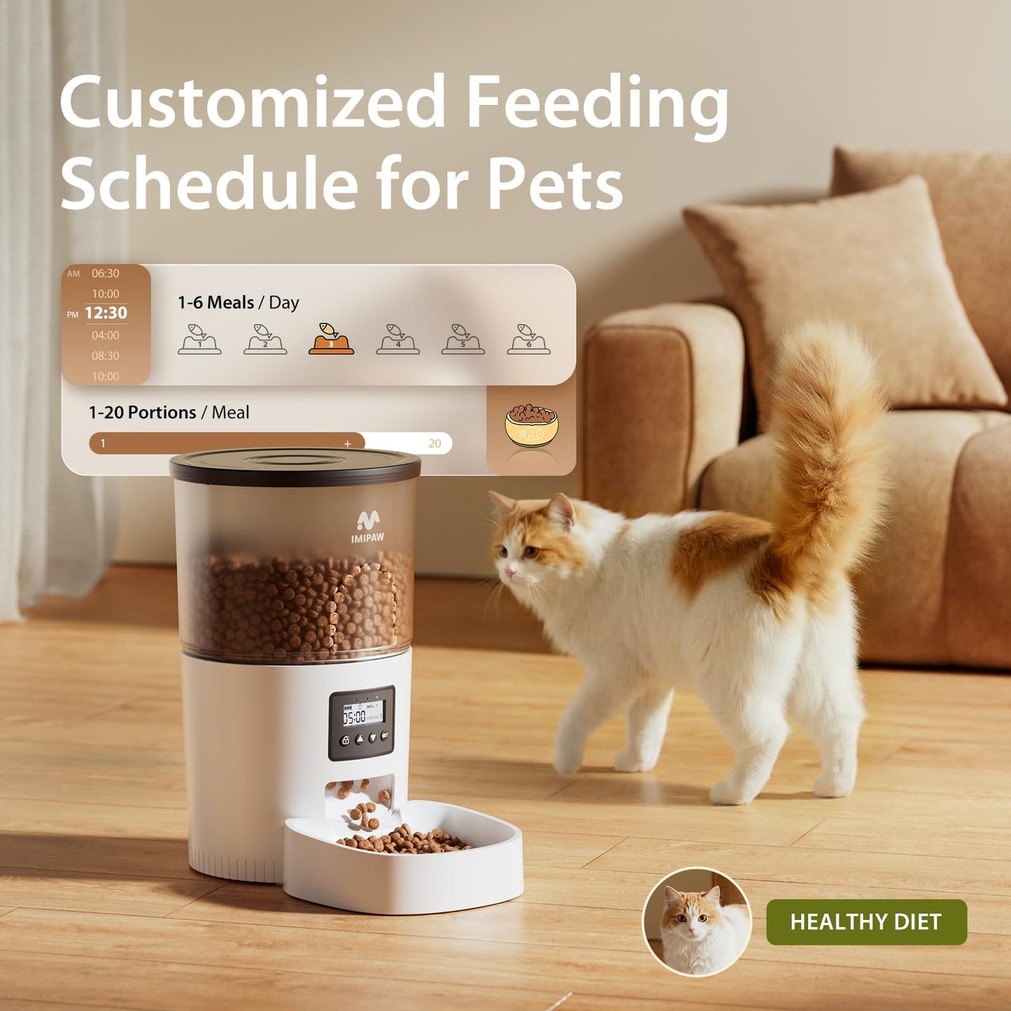 IMIPAW Automatic Cat Feeder, 6-Meal Programmable Food Dispenser (Black)
