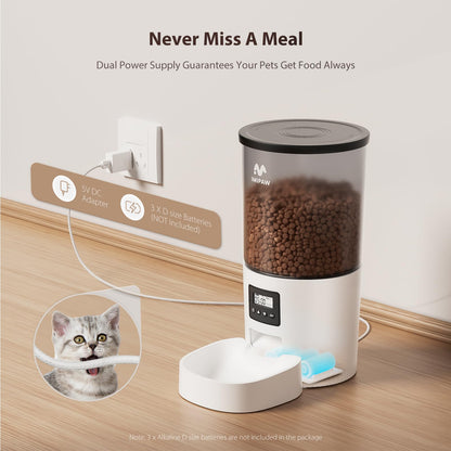 IMIPAW Automatic Cat Feeder, 6-Meal Programmable Food Dispenser (Black)