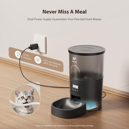 IMIPAW Automatic Cat Feeder, 6-Meal Programmable Food Dispenser (Black)