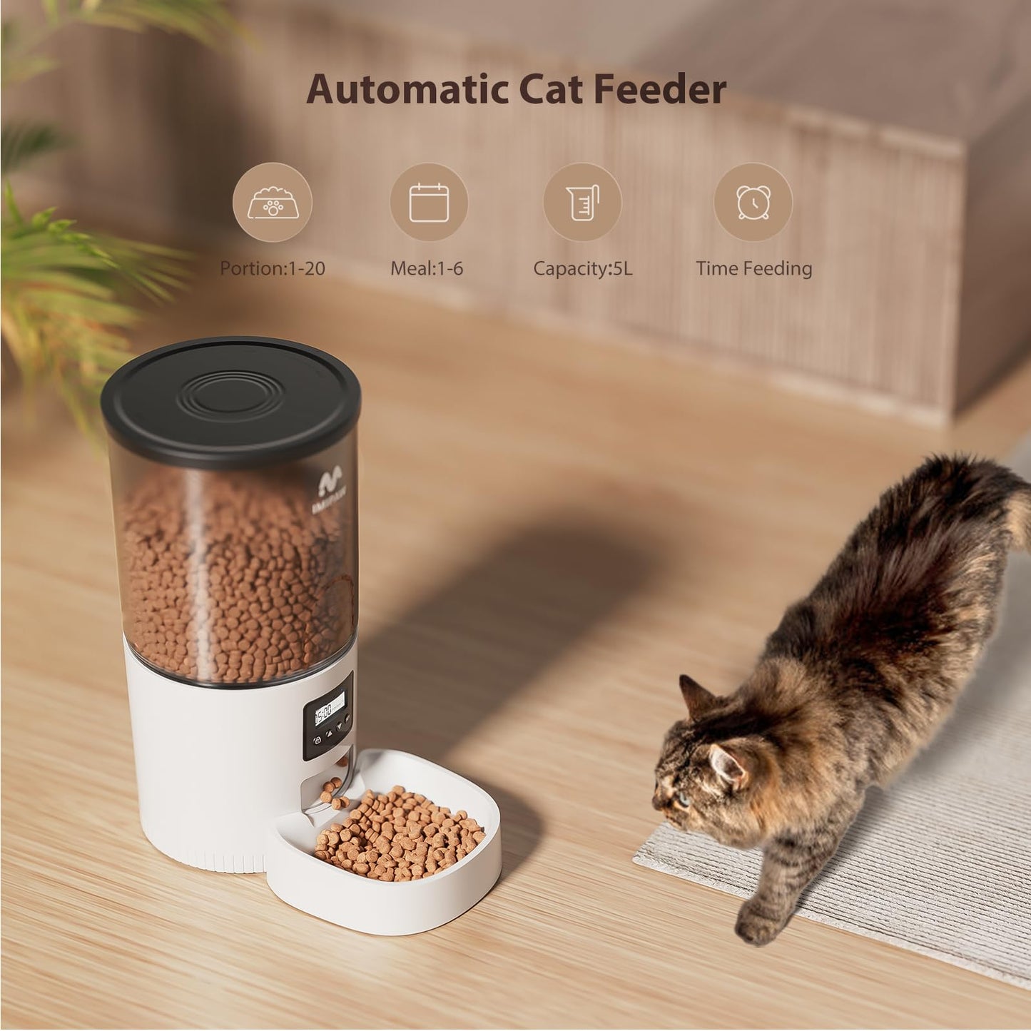 IMIPAW Automatic Cat Feeder, 6-Meal Programmable Food Dispenser (Black)