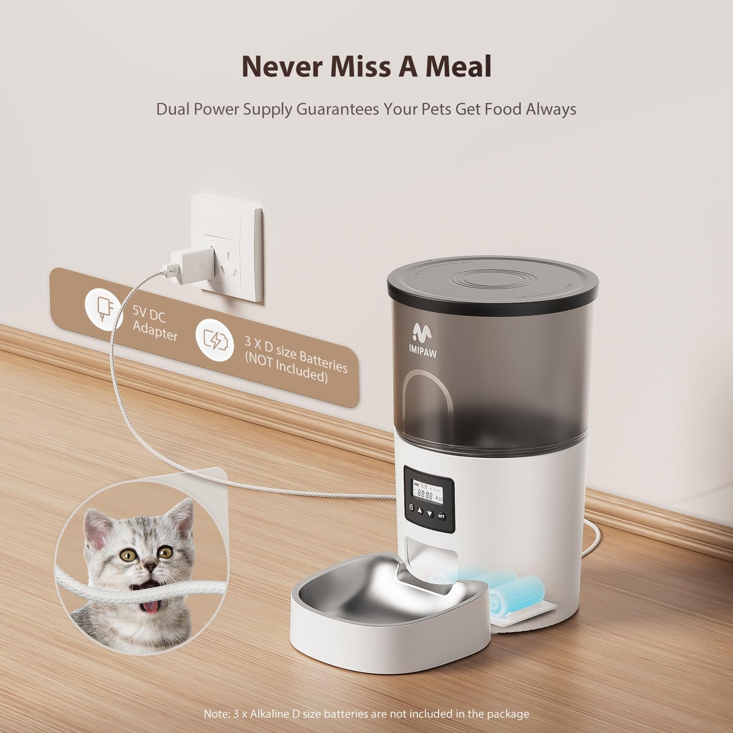 IMIPAW Automatic Cat Feeder, 6-Meal Programmable Food Dispenser (Black)