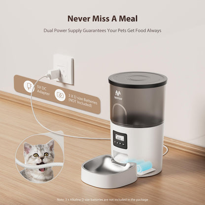 IMIPAW Automatic Cat Feeder, 6-Meal Programmable Food Dispenser (Black)