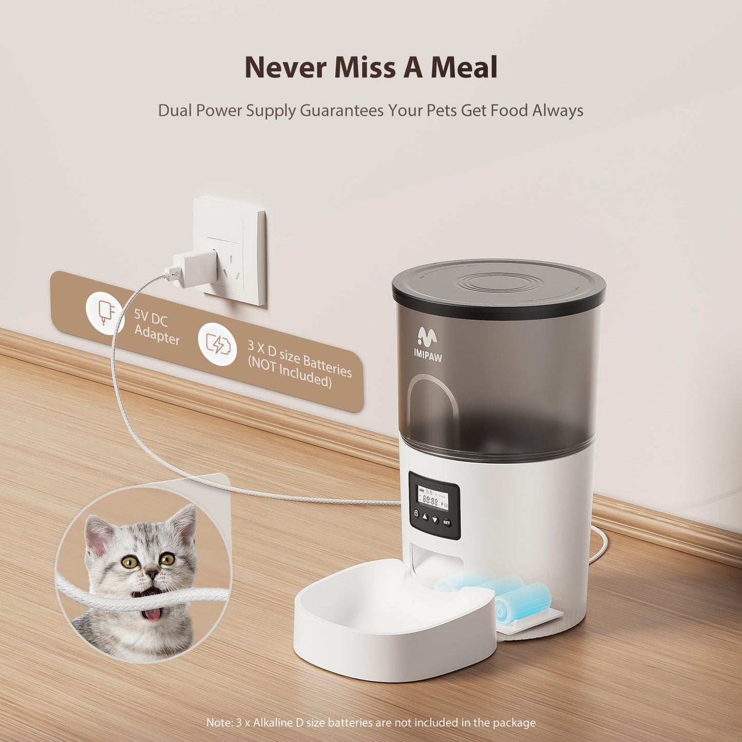 IMIPAW Automatic Cat Feeder, 6-Meal Programmable Food Dispenser (Black)