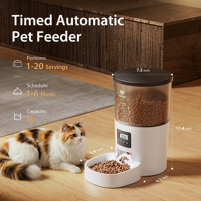 IMIPAW Automatic Cat Feeder, 6-Meal Programmable Food Dispenser (Black)