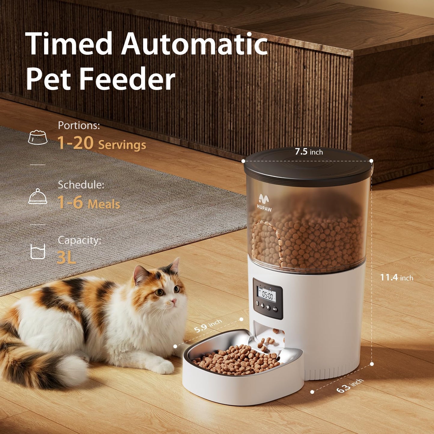 IMIPAW Automatic Cat Feeder, 6-Meal Programmable Food Dispenser (Black)